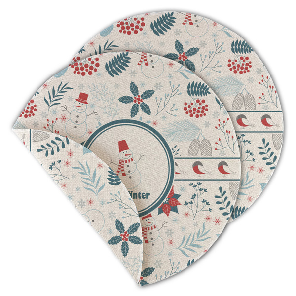 Custom Winter Snowman Round Linen Placemat - Double Sided