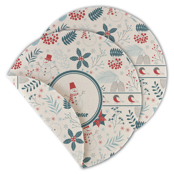 Winter Snowman Round Linen Placemats - MAIN (Double-Sided)