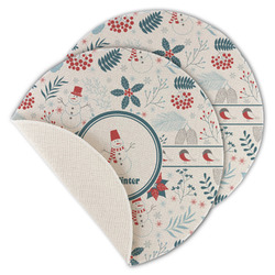 Winter Snowman Round Linen Placemat - Single Sided - Set of 4