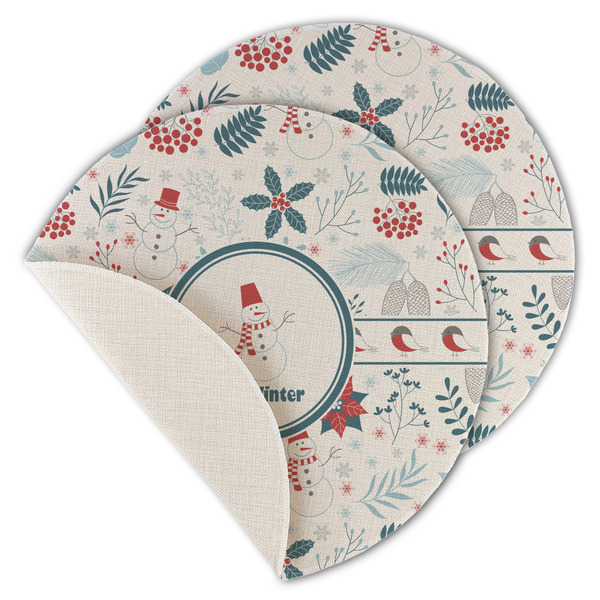 Winter Snowman Round Linen Placemats - MAIN (Single Sided)