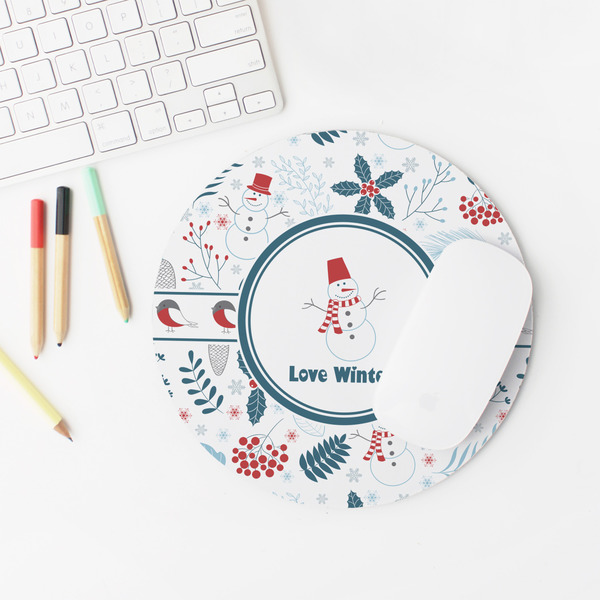 Winter Snowman Round Mousepad - LIFESTYLE 2