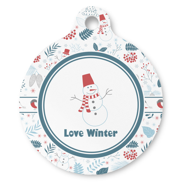 Custom Winter Snowman Round Pet ID Tag