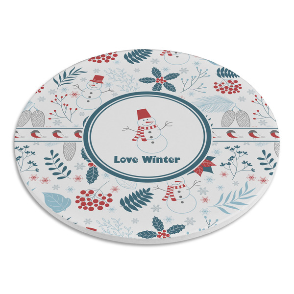 Winter Snowman Round Stone Trivet - Angle View