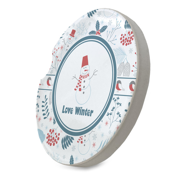 Winter Snowman Sandstone Car Coaster - STANDING ANGLE