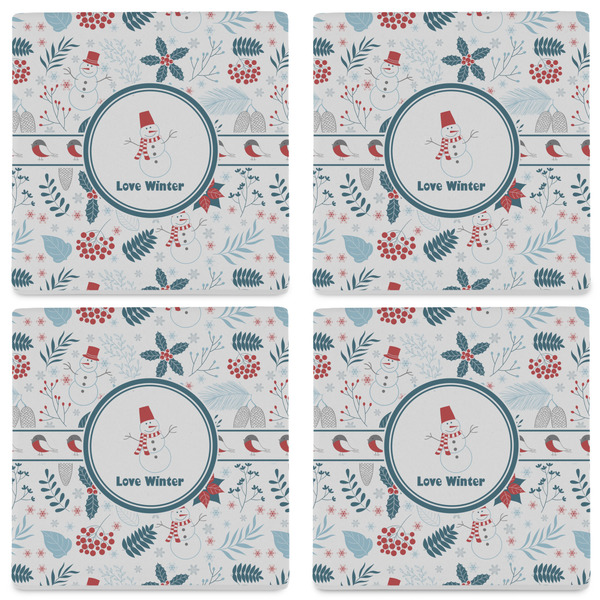 Winter Snowman Set of 4 Sandstone Coasters - See All 4 View