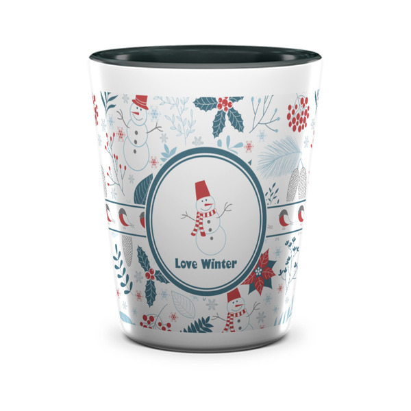 Custom Winter Snowman Ceramic Shot Glass - 1.5 oz - Two Tone - Single