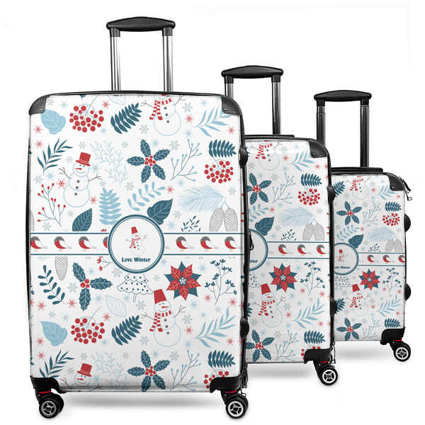 Custom Winter Snowman 3 Piece Luggage Set - 20" Carry On, 24" Medium Checked, 28" Large Checked