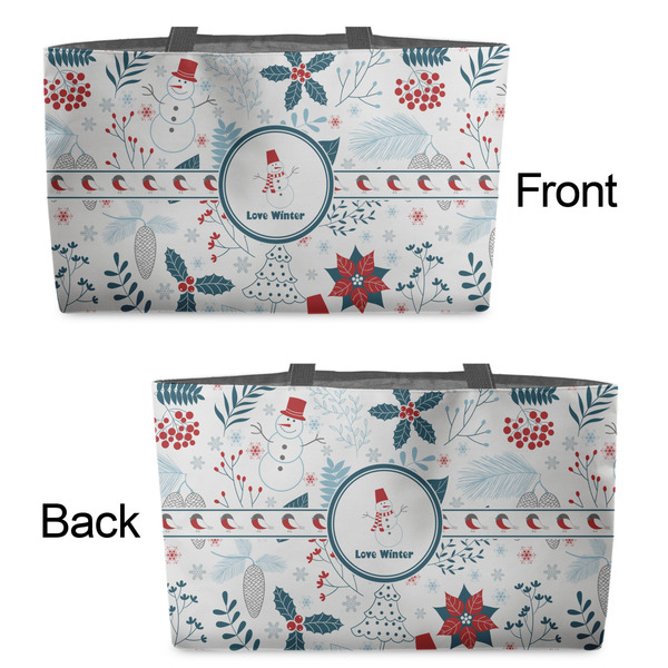Winter Snowman Tote w/Black Handles - Front & Back Views