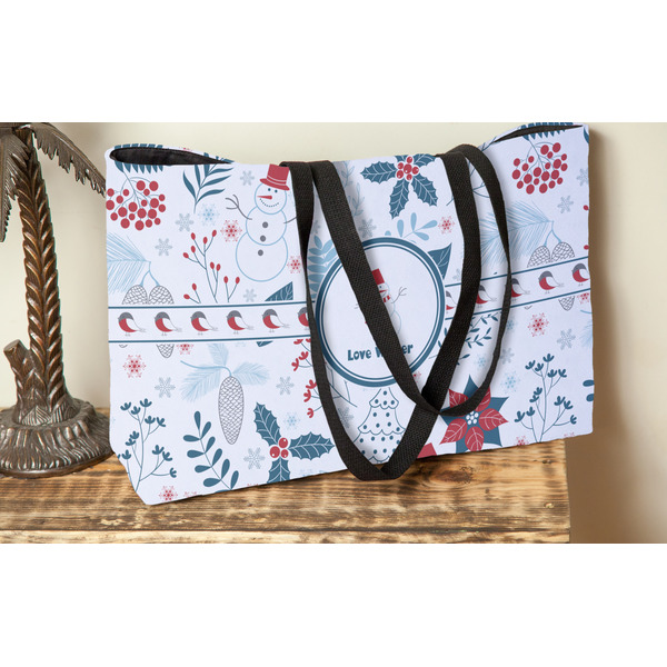 Winter Snowman Tote w/Black Handles - Lifestyle View