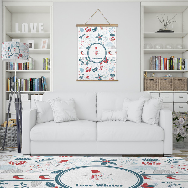 Winter Snowman Wall Hanging Tapestry - Portrait - IN CONTEXT