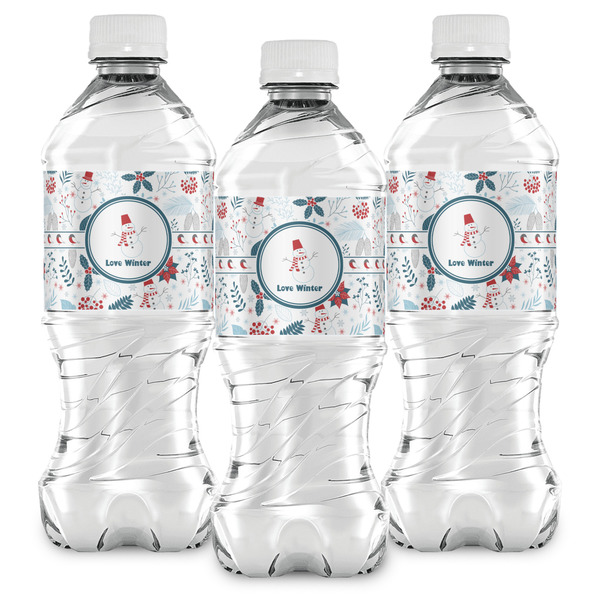 Winter Snowman Water Bottle Labels - Front View