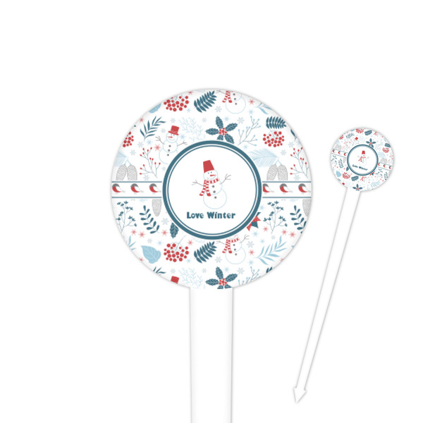 Custom Winter Snowman 4" Round Plastic Food Picks - White - Single Sided