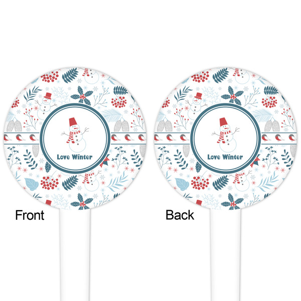Winter Snowman White Plastic 4" Food Pick - Round - Double Sided - Front & Back