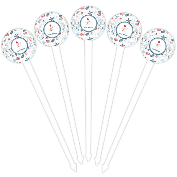 Winter Snowman White Plastic 4" Food Pick - Round - Fan View