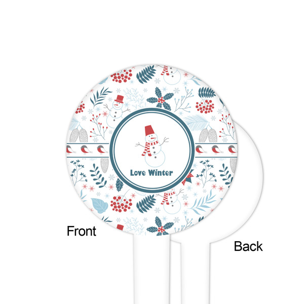 Winter Snowman White Plastic 4" Food Pick - Round - Single Sided - Front & Back
