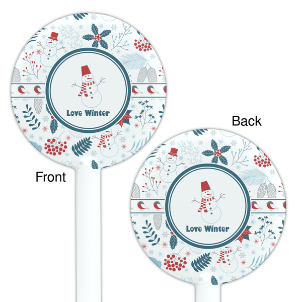 Winter Snowman White Plastic 5.5" Stir Stick - Double Sided - Round - Front & Back