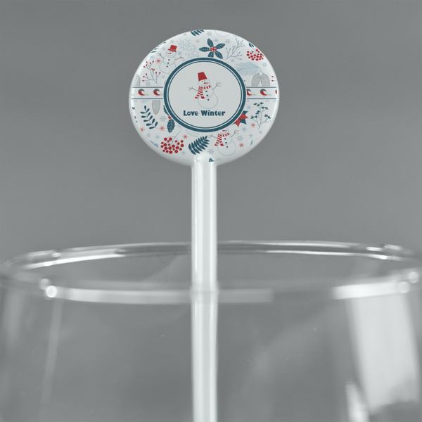Winter Snowman White Plastic 5.5" Stir Stick - Round - Main