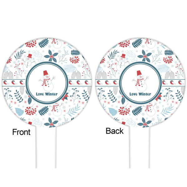 Winter Snowman White Plastic 6" Food Pick - Round - Double Sided - Front & Back