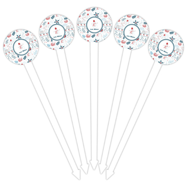 Winter Snowman White Plastic 6" Food Pick - Round - Fan View