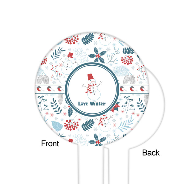Winter Snowman White Plastic 6" Food Pick - Round - Single Sided - Front & Back