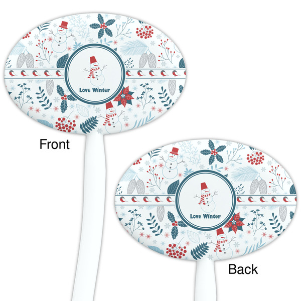 Winter Snowman White Plastic 7" Stir Stick - Double Sided - Oval - Front & Back