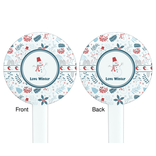 Winter Snowman White Plastic 7" Stir Stick - Double Sided - Round - Front & Back