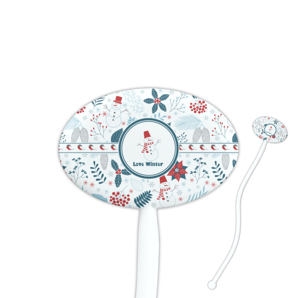 Custom Winter Snowman Oval Plastic Stir Sticks