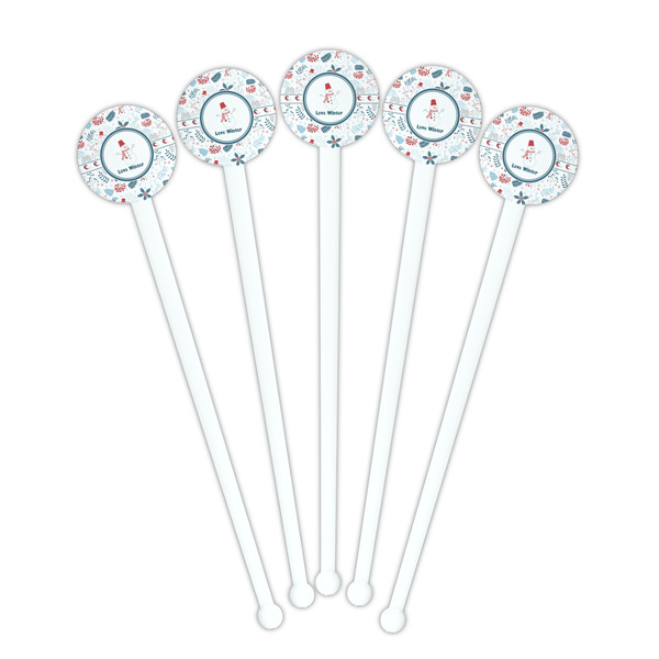 Winter Snowman White Plastic 7" Stir Stick - Round - Fan View