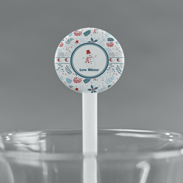 Winter Snowman White Plastic 7" Stir Stick - Round - Main