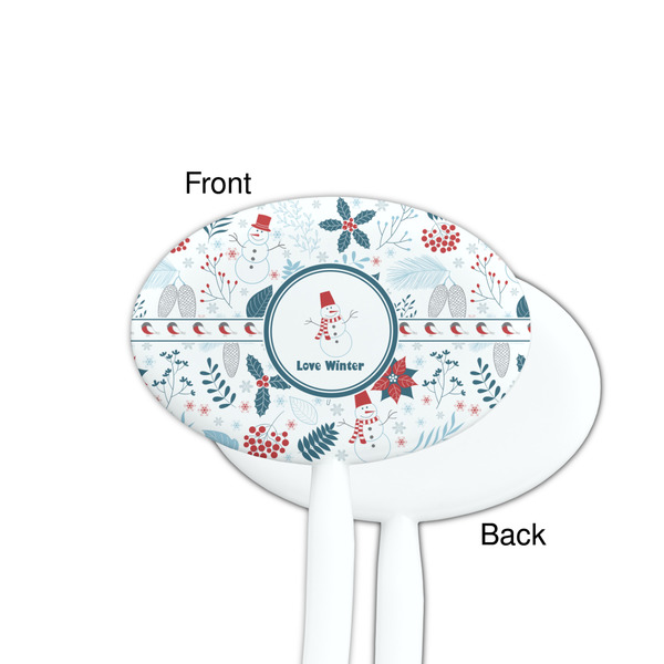 Winter Snowman White Plastic 7" Stir Stick - Single Sided - Oval - Front & Back