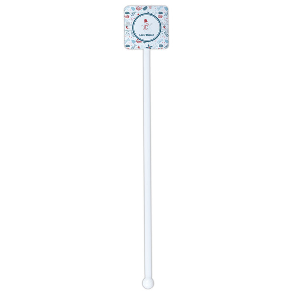 Winter Snowman White Plastic Stir Stick - Single Sided - Square - Single Stick