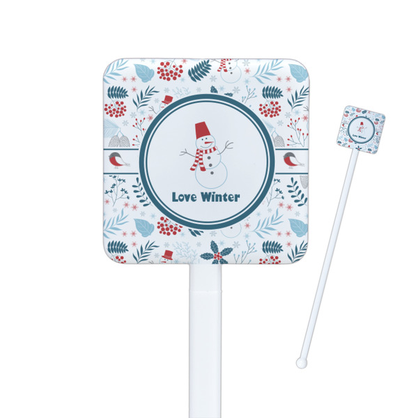 Custom Winter Snowman Square Plastic Stir Sticks - Single Sided