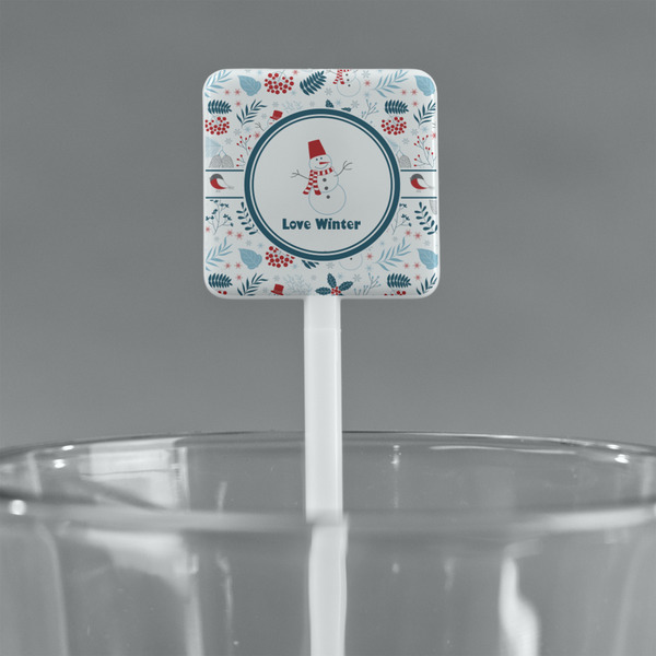 Winter Snowman White Plastic Stir Stick - Square - Main