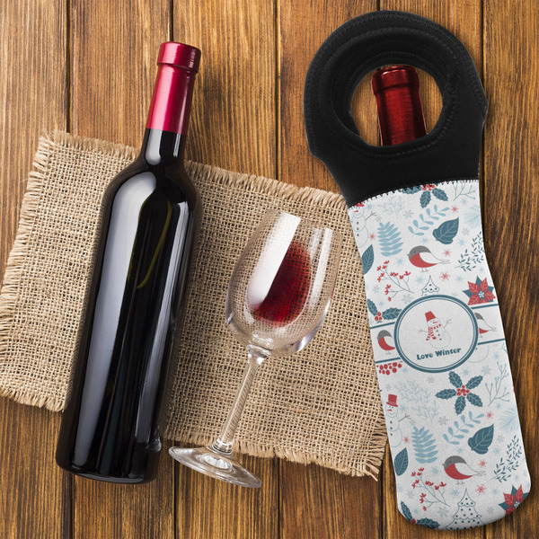 Winter Snowman Wine Tote Bag - FLATLAY