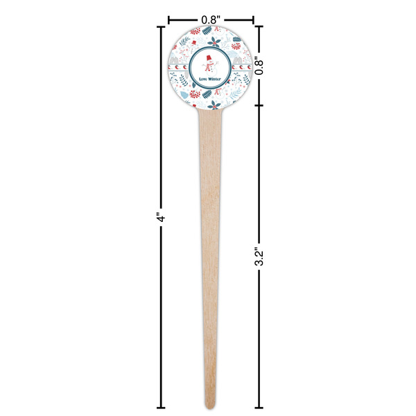 Winter Snowman Wooden 4" Food Pick - Round - Dimensions
