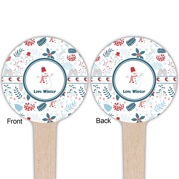 Winter Snowman Wooden 4" Food Pick - Round - Double Sided - Front & Back