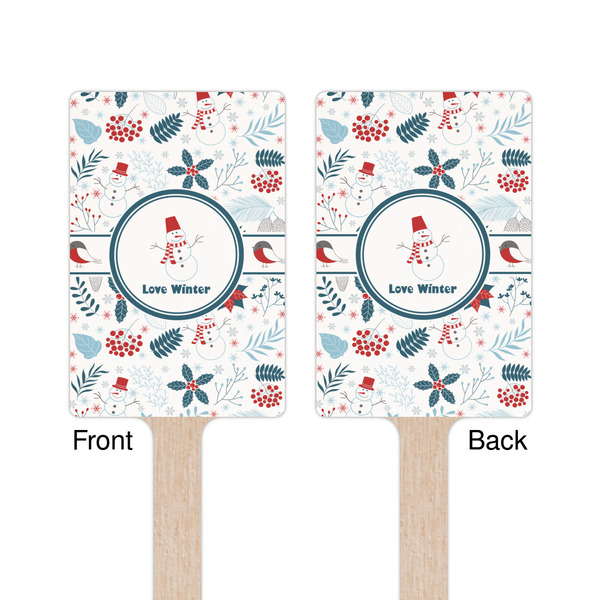 Winter Snowman Wooden 6.25" Stir Stick - Rectangular - Double Sided - Front & Back