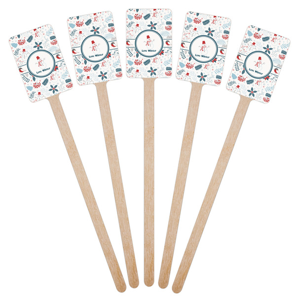 Winter Snowman Wooden 6.25" Stir Stick - Rectangular - Fan View