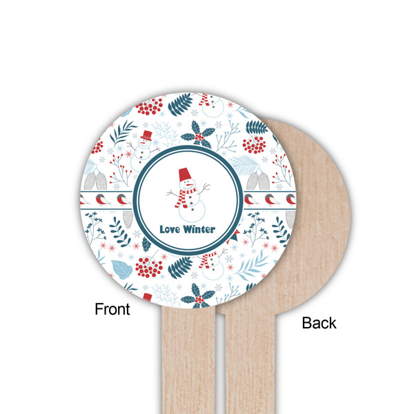 Winter Snowman Wooden 6" Food Pick - Round - Single Sided - Front & Back