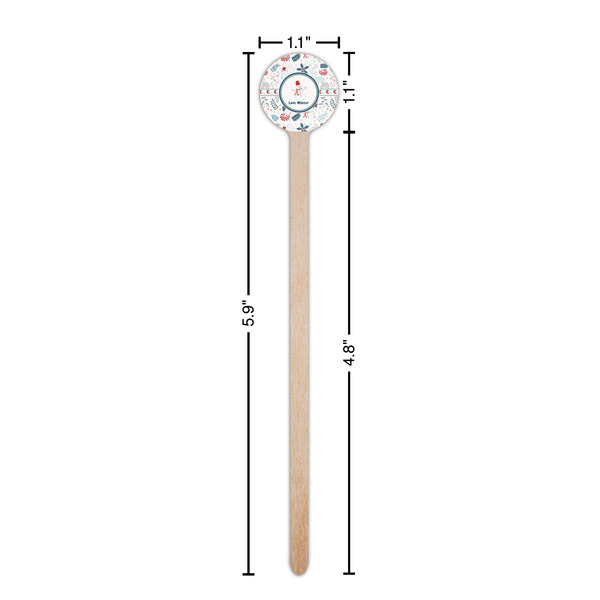 Winter Snowman Wooden 6" Stir Stick - Round - Dimensions