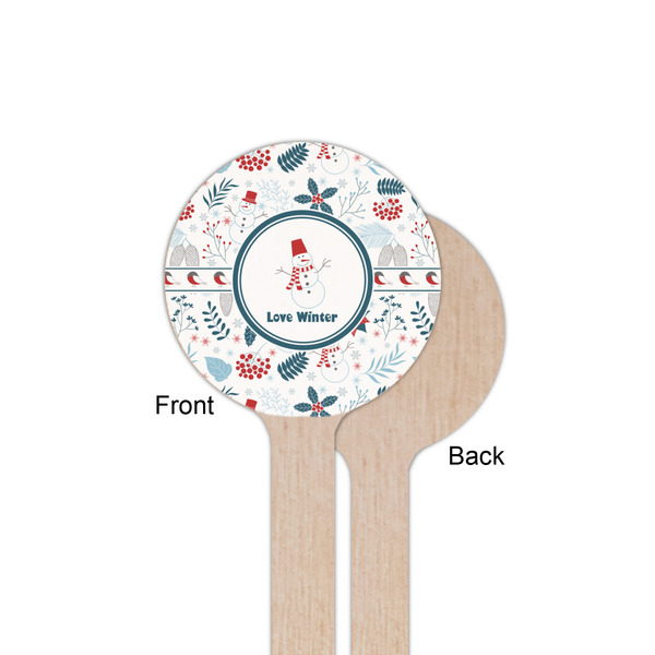 Winter Snowman Wooden 6" Stir Stick - Round - Single Sided - Front & Back