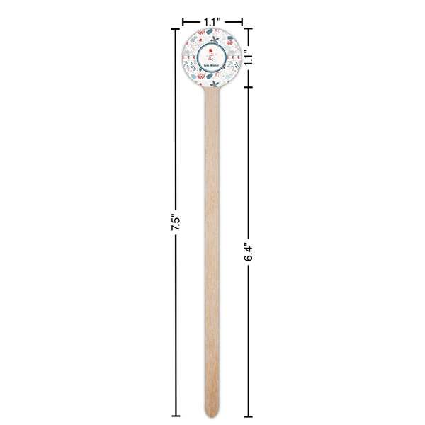 Winter Snowman Wooden 7.5" Stir Stick - Round - Dimensions