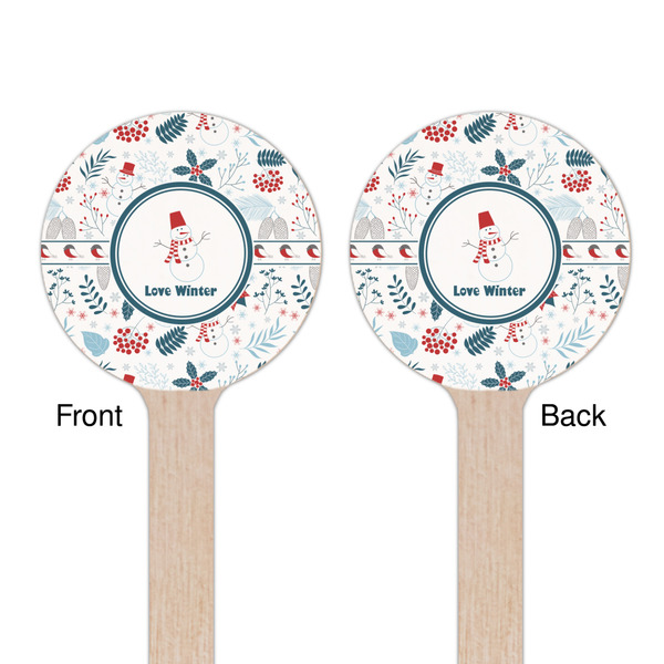 Winter Snowman Wooden 7.5" Stir Stick - Round - Double Sided - Front & Back