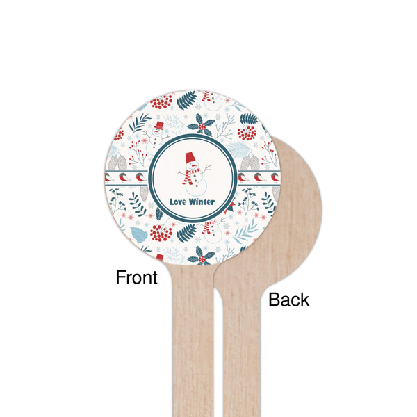 Winter Snowman Wooden 7.5" Stir Stick - Round - Single Sided - Front & Back