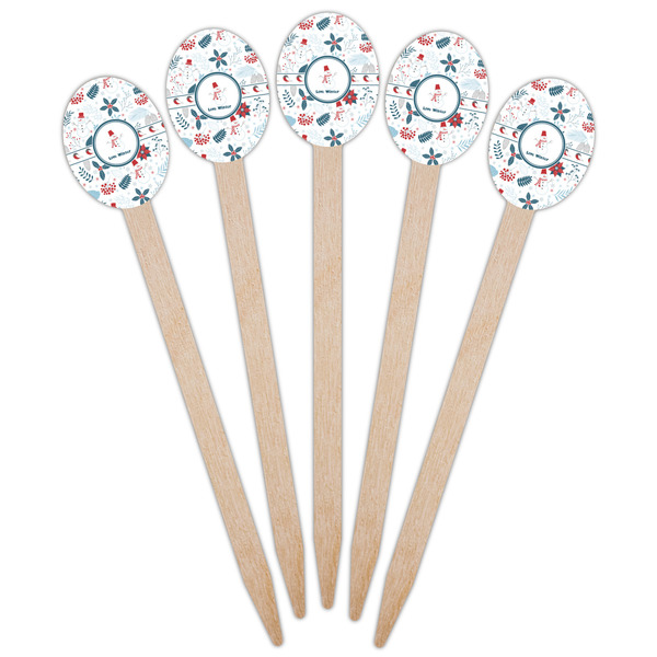 Winter Snowman Wooden Food Pick - Oval - Fan View