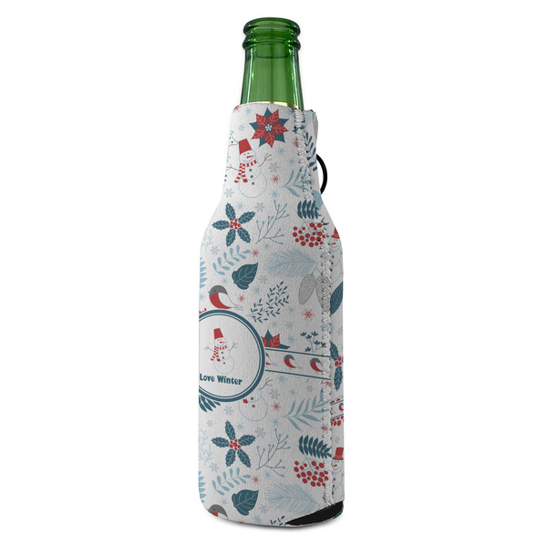 Winter Snowman Zipper Bottle Cooler - ANGLE (bottle)