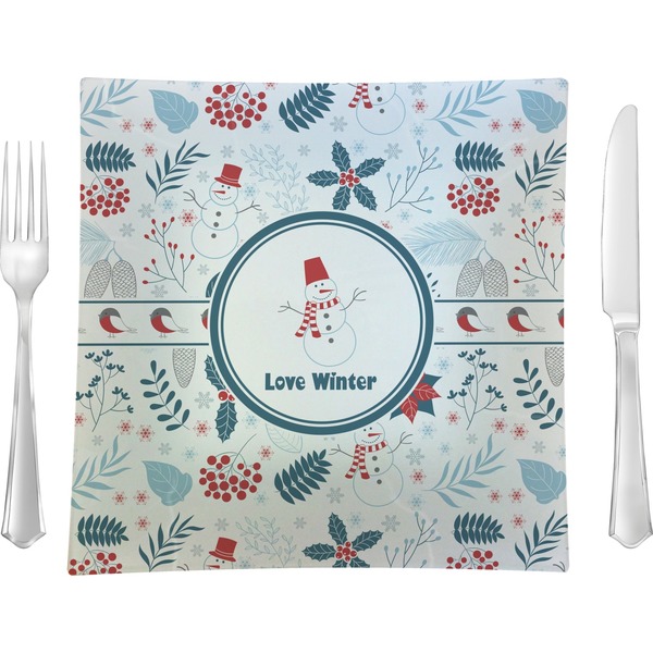 Custom Winter 9.5" Glass Square Lunch / Dinner Plate- Single or Set of 4 (Personalized)