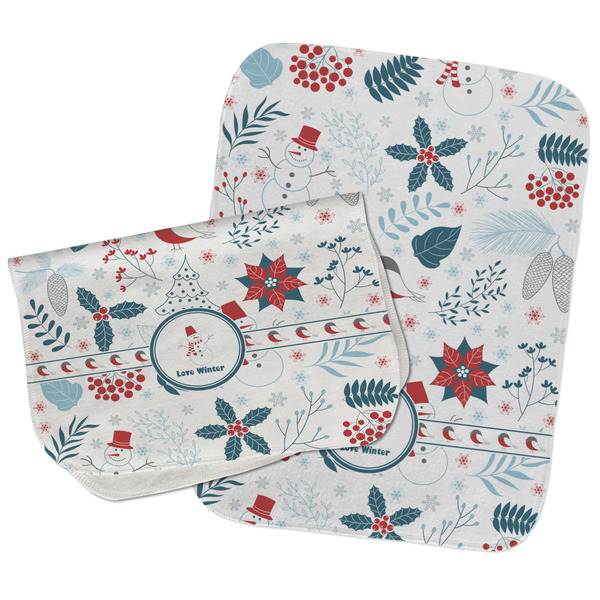 Winter Two Rectangle Burp Cloths - Open & Folded