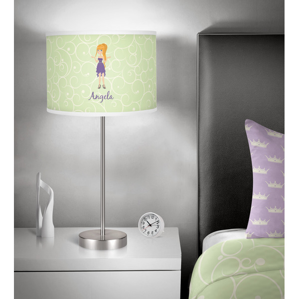 Custom Character (Woman) 13 inch drum lamp shade - in room