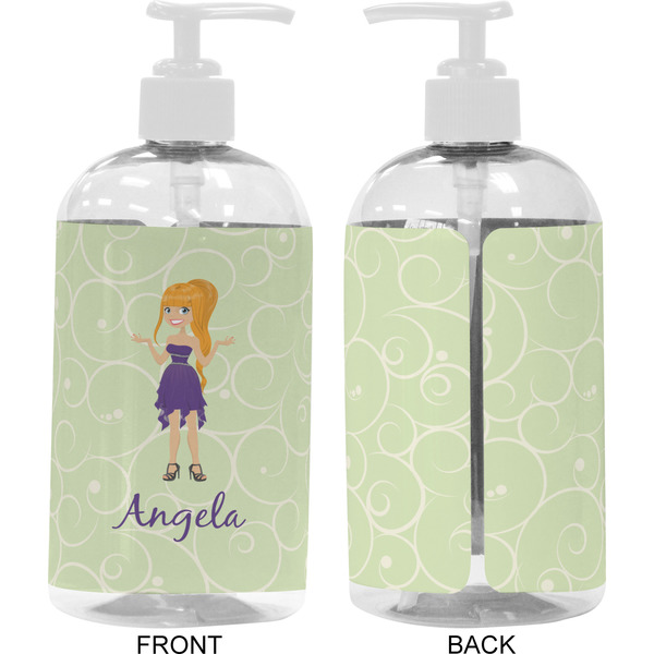 Custom Character (Woman) 16 oz Plastic Liquid Dispenser- Approval- White